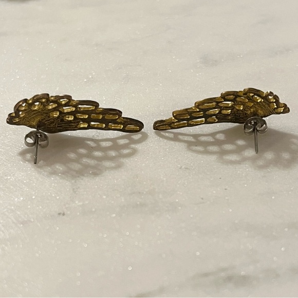 Angel Wing Earrings Bronze Tone with Rhinestone Post Earrings - Picture 5 of 13